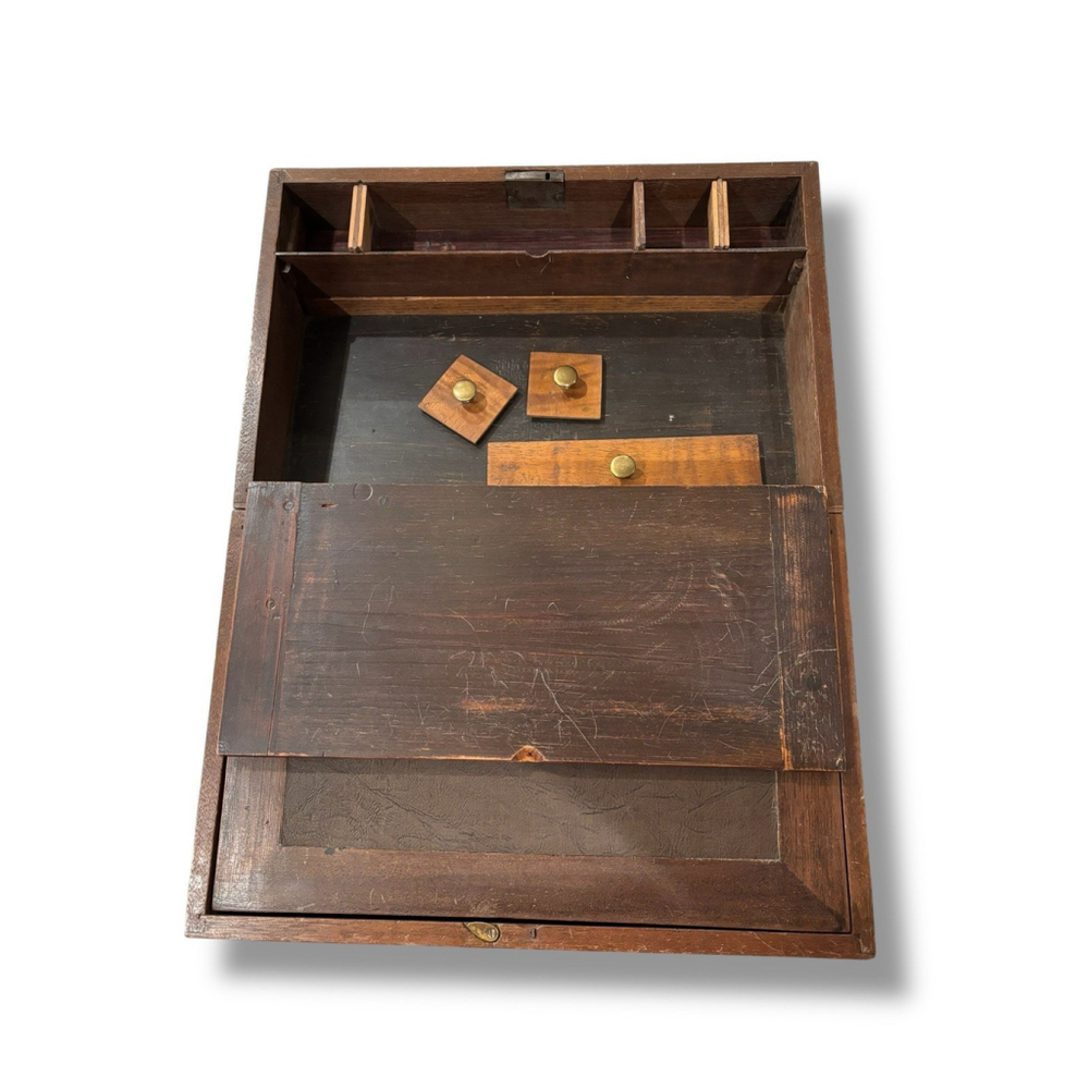 Antique Victorian Campaign Lap Desk Writing Slope Bound Box